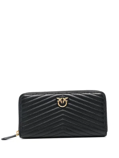 Pinko Chevron Quilted Zip-around Wallet In Nero E Oro In Black
