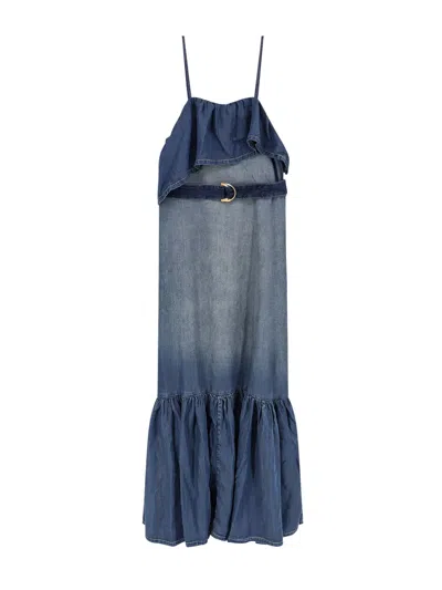 Pinko Dress Chiarodiluna Blue With V Neck And Long Sleeves In Lyocell Women