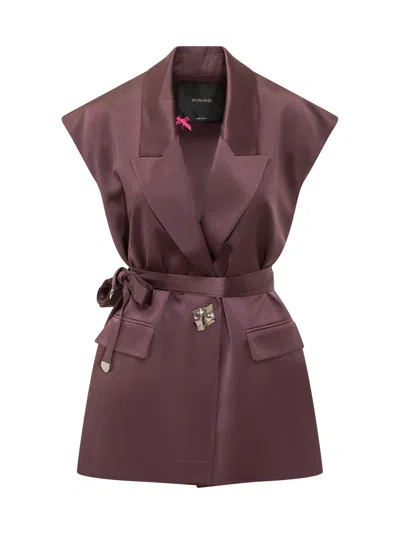 Pinko Chic Belted Blazer With Functional Pockets In Bordeaux-degustaz.vino