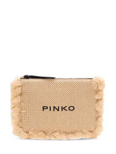 Pinko Chic Handheld Raffia Tote With Elegant Handles In Paglia/nero-antique Gold