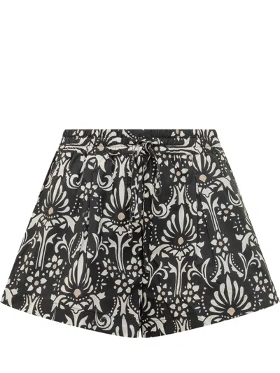 Pinko Chic Mini Shorts With Artistic Floral Print In Black