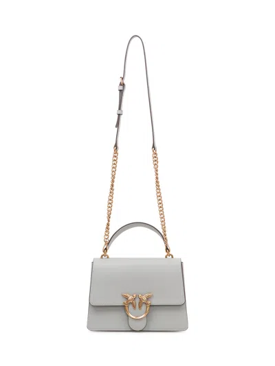 Pinko Chic Mini Top Handle Bag With Artistic Accents In Grigio Perla/antique Gold