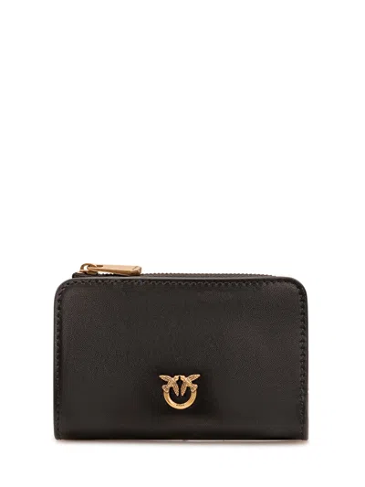 Pinko Chic Mini Wallet For Effortless Style In Nero Antique Gold