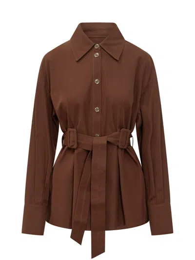 Pinko Chic Overshirt With Belt In Brown