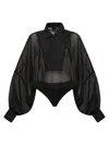 Pinko Chiffon And Poplin Bodysuit With Wide Sleeves In Black