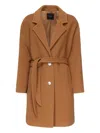 Pinko Single-breasted Wool Blend Coat In Brown