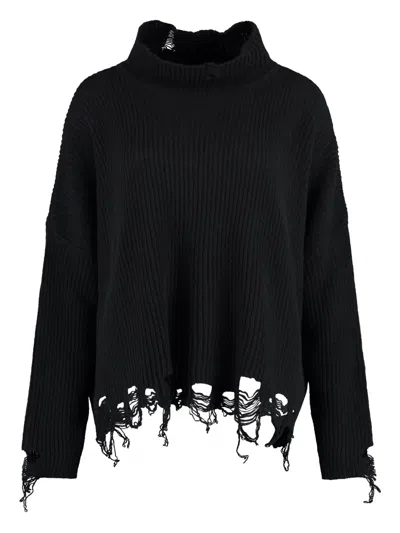 Pinko Chitone Ribbed Roll-neck Sweater In Black