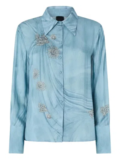 Pinko Long Sleeve Shirt Straight Cut Collar Embroidery In Blue