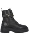 Pinko Chunky Platform Black Leather Boots With Decorative Buckle In Black