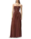 Pinko Plissé Maxi Dress In Cinnamon