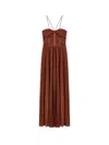 Pinko Plissé Maxi Dress In Brown