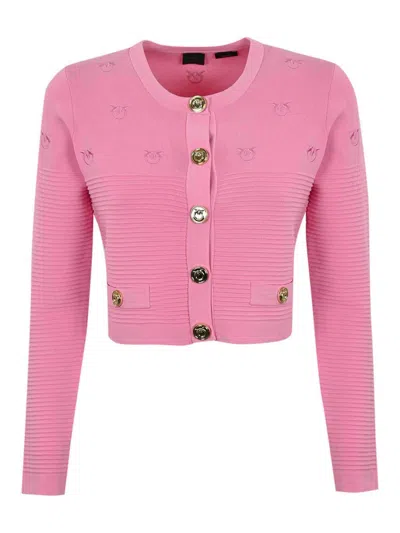 PINKO CROPPED JACQUARD LOVE BIRDS CARDIGAN 