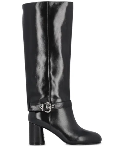 Pinko Heeled High Boots In Bright Nappa Leather In Black