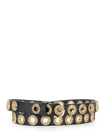 Pinko Black Belt With All-over Studs In Ecoleather Woman In Multi