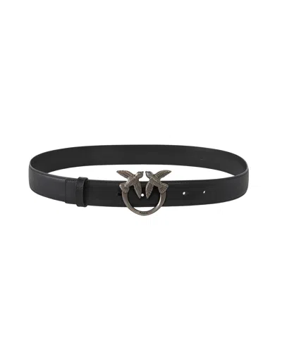 Pinko Cintura Love Birds Nero/old Silver In Black