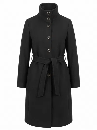 Pinko Belted Button-down Coat In Black