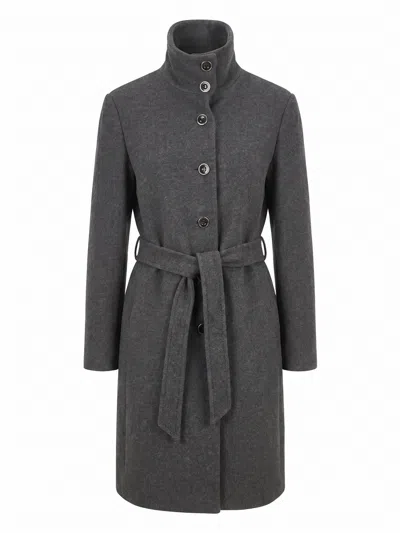 Pinko Belted Button-down Coat In Gray