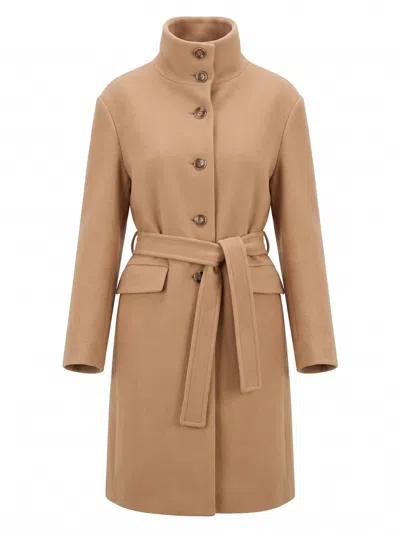 Pinko Belted Button-down Coat In Neutral