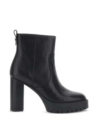 Pinko Clara Black Leather Ankle Boot With Heel And Platform
