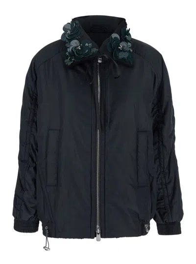PINKO 'CLARINDA' BLUE JACKET WITH REMOVABLE SEQUIN COLLAR AND DRAWSTRING WAIST IN TECH FABRIC WOMAN