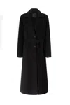 Pinko Classic Black Wool Coat With Belted Waist In Black