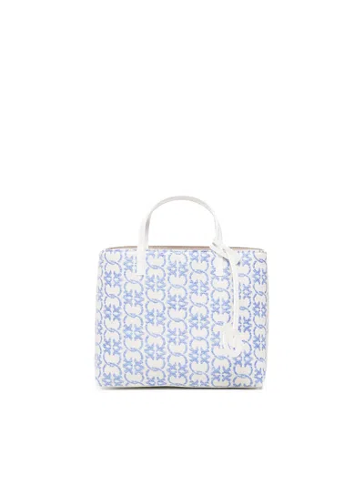 Pinko Classic Fabric Shopper Bag In Light Blue