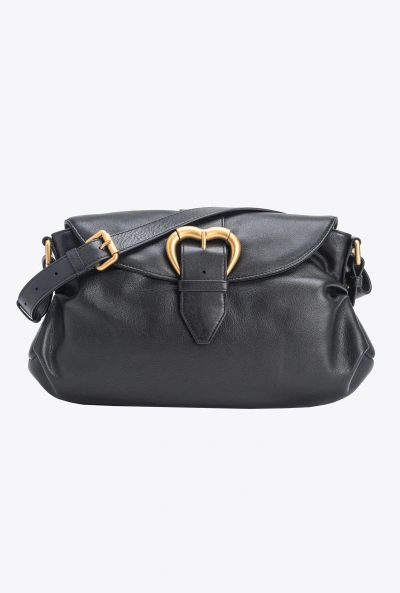 Pinko Classic Jolene Bag In Leather In Limo Black-chocolate Gold