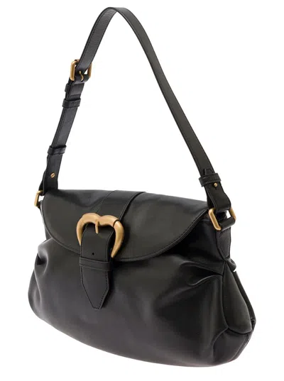 Pinko 'classic Jolene' Black Shoulder Bag With Maxi Buckle In Leather Woman