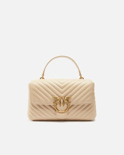 Pinko Classic Lady Love Bag Puff Chevron In Beige-gris Fumée-or Antique