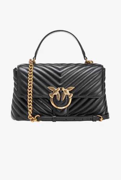 Pinko Classic Lady Love Bag Puff Chevron In Black-antique Gold