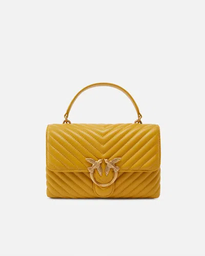 Pinko Classic Lady Love Bag Puff Chevron In China Yellow-antique Gold