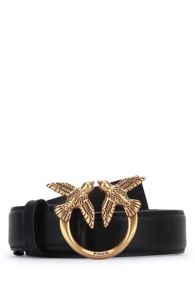 Pinko Classic Leather Belt With Distinctive Buckle In Black