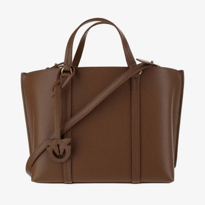 Pinko Classic Leather Shopper Bag In Brown