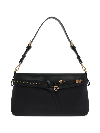 Pinko Black Shoulder Bag With Adjustable And Removable Shoulder Strap And Belt With Logo In Leather Woman