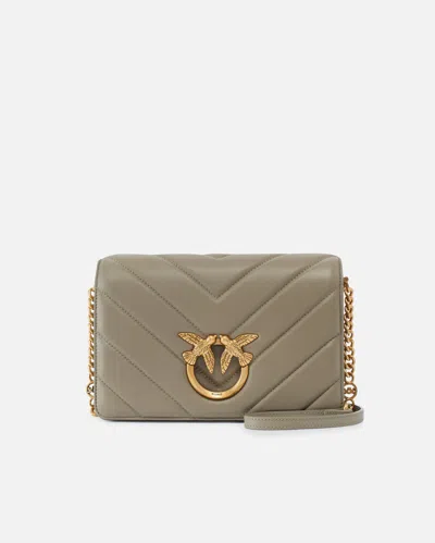 Pinko Classic Love Bag Click Big Chevron In Walnut-antique Gold