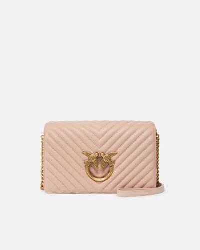Pinko Classic Love Bag Click Chevron In Rose/rose Poudré-or Antique