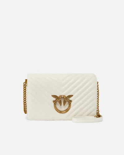 Pinko Classic Love Bag Click Chevron In White+white-antique Gold