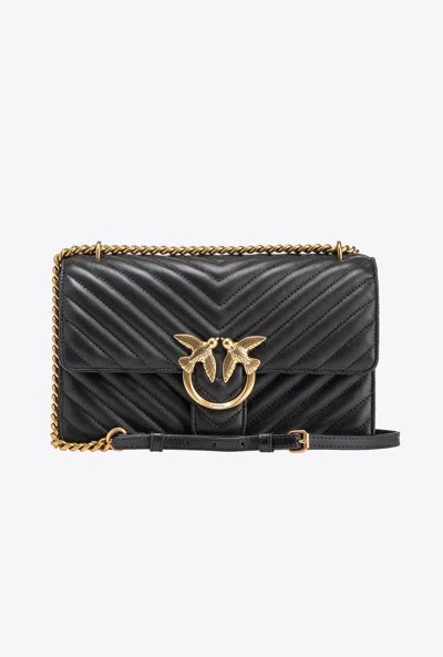 Pinko Classic Love Bag One Chevron In Black-antique Gold
