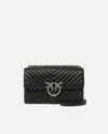 Pinko Chevron-quilted Black Handbag With Logo Buckle In Black-old Silver