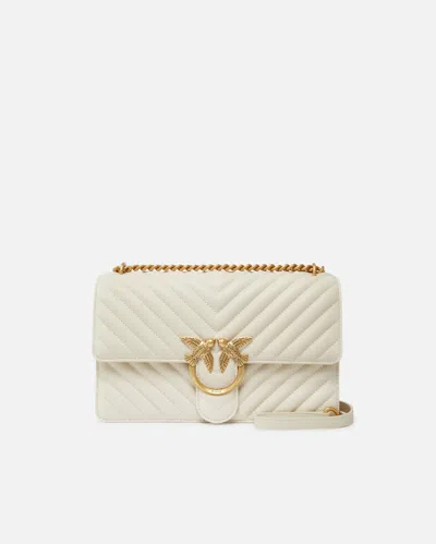 Pinko Classic Love Bag One Chevron In White+white-antique Gold