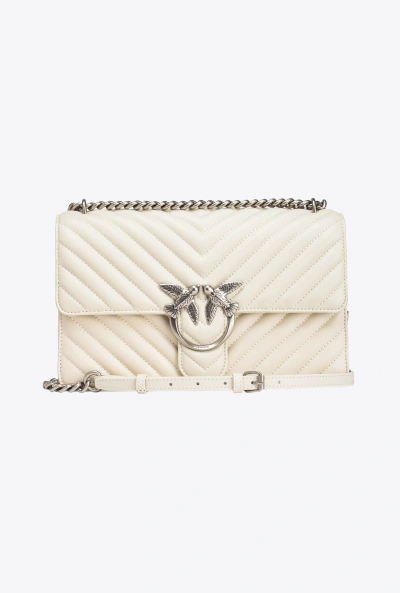 Pinko Classic Love Bag One Chevron In White+white-old Silver