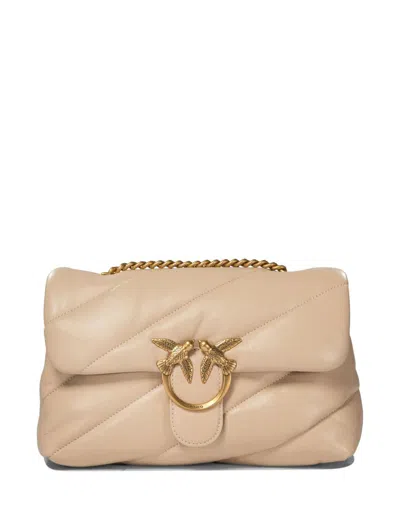 Pinko Classic Love Bag Puff Maxi Quilt In Beige-grigio Fumo-antique Gold