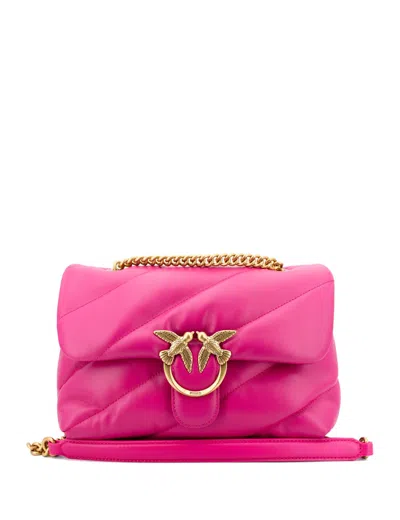 Pinko Classic Love Bag Puff Maxi Quilt Shoulder Bag In Pink  Antique Gold
