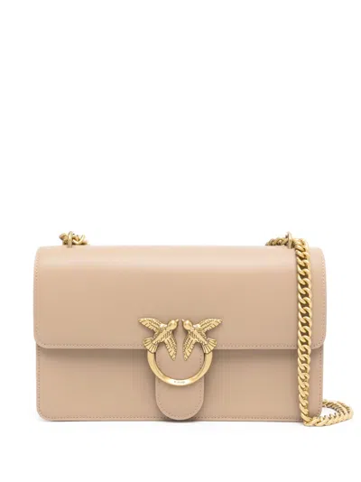 Pinko Classic Love Leather Shoulder Bag In Neutrals