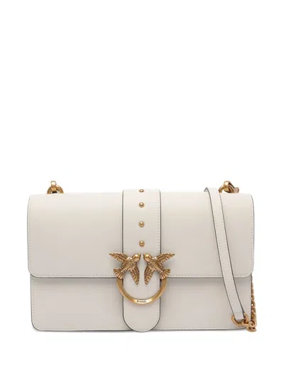 Pinko Classic Love One Simply Bird-embellished Studded Shoulder Bag In White