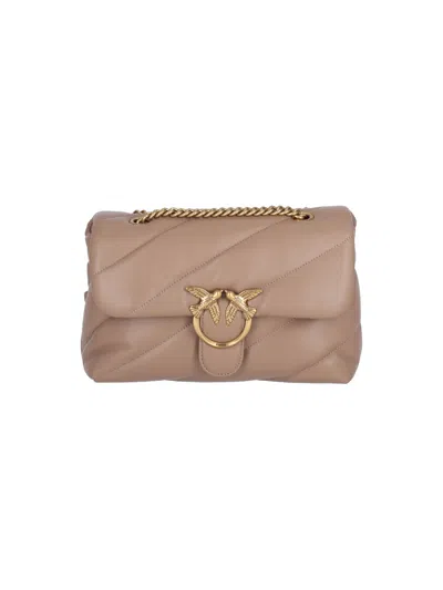 Pinko Calf Leather Love Classic Shoulder Women's Bag In Brown