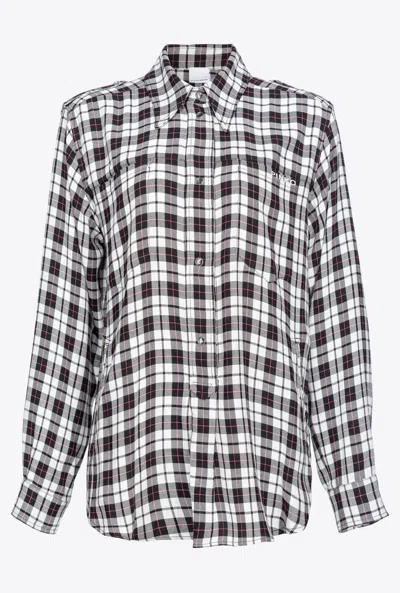 Pinko Classic Plaid Shirt In White/black/fuchsia