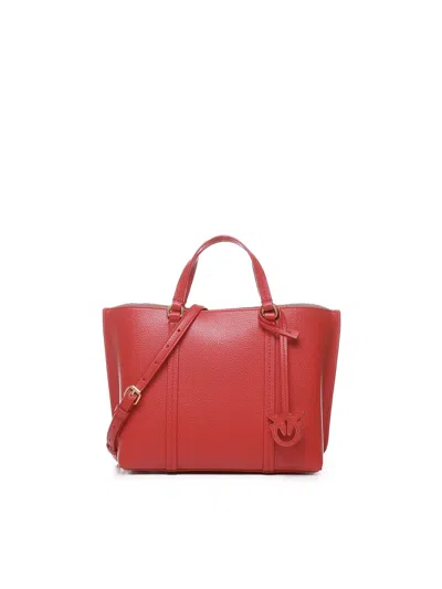 Pinko Classic Tumbled Leather Shopper Bag In Red