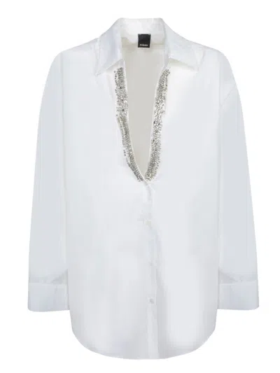 Pinko Classic White Shirt With Deep V-neckline