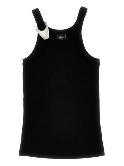 PINKO 'CLAY' BLACK COTTON BLENDED SLEEVELESS T-SHIRT